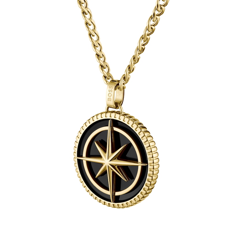 Main Image 1 of BOSS Men's North Gold Tone Medallion Pendant Necklace