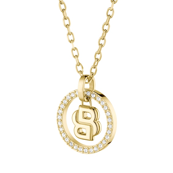 Women's Boss Divine Gold Tone Double B Monogram Pendant Necklace