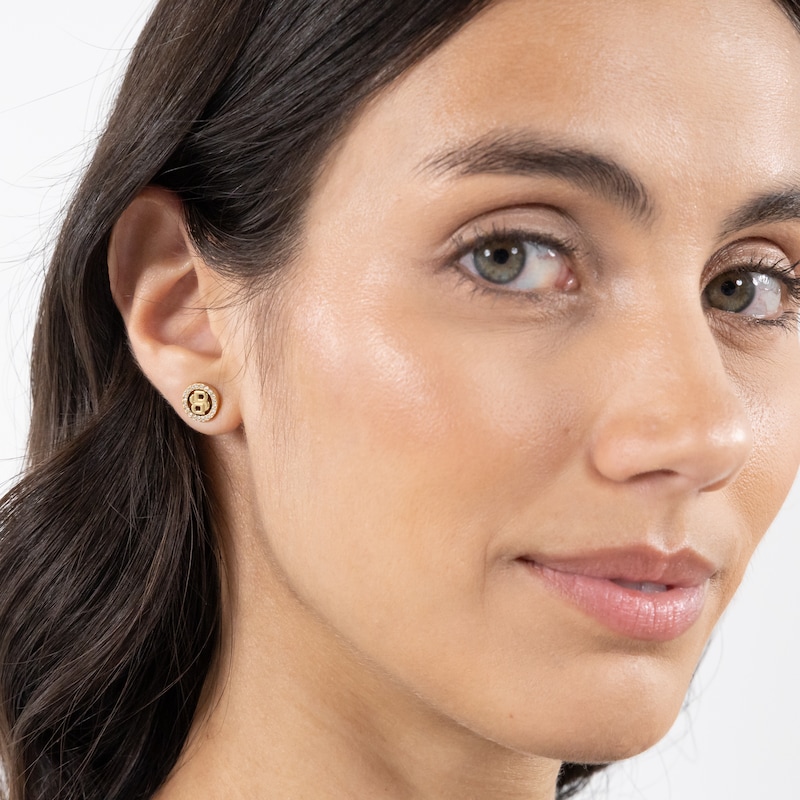 Main Image 4 of BOSS Women's Divine Gold Tone Double B Sparkle Logo Stud Earrings