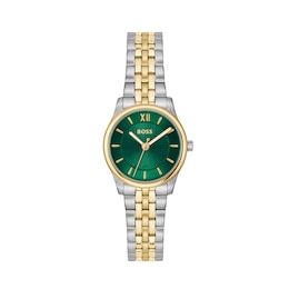 BOSS Graceful Sunburst-Patterned Dial & Two Tone Watch