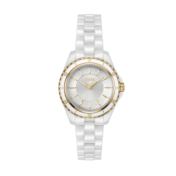 Women's Boss Sage ' White Dial & White Ceramic Bracelet Watch