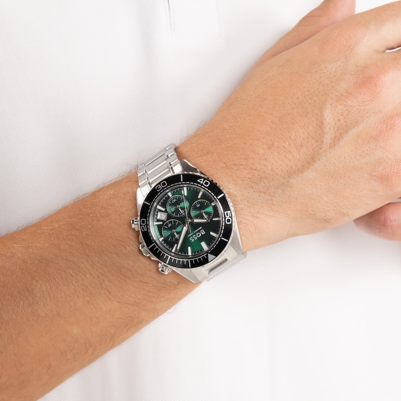 Main Image 5 of BOSS Sealiner Men's Chronograph Green Dial & Stainless Steel Bracelet Watch