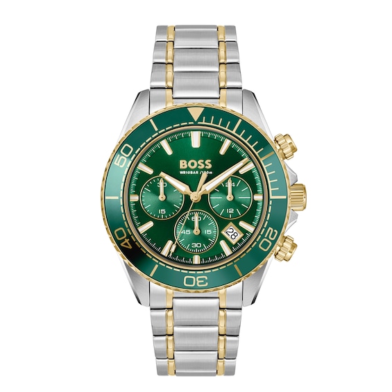 Men's Boss Sealiner Chronograph Green Dial & Two-Tone Stainless Steel Bracelet Watch
