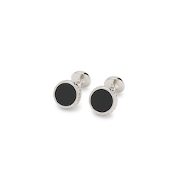 BOSS Silver Tone Brass & Black Enamel Cufflinks