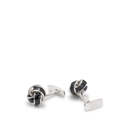 BOSS Silver Tone Brass & Black Enamel B-Knot Cufflinks