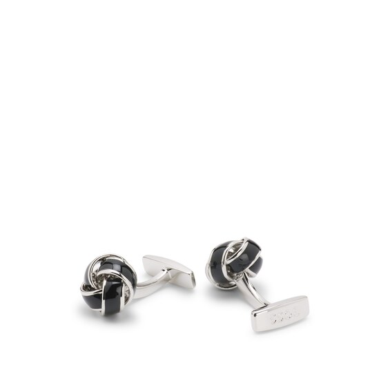 BOSS Silver Tone Brass & Black Enamel B-Knot Cufflinks