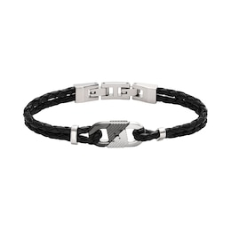 Emporio Armani Stainless Steel & Leather ID Bracelet