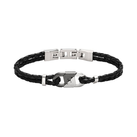 Men's Emporio Armani Stainless Steel & Leather Id Bracelet