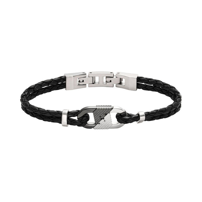 Main Image 1 of Emporio Armani Stainless Steel & Leather ID Bracelet