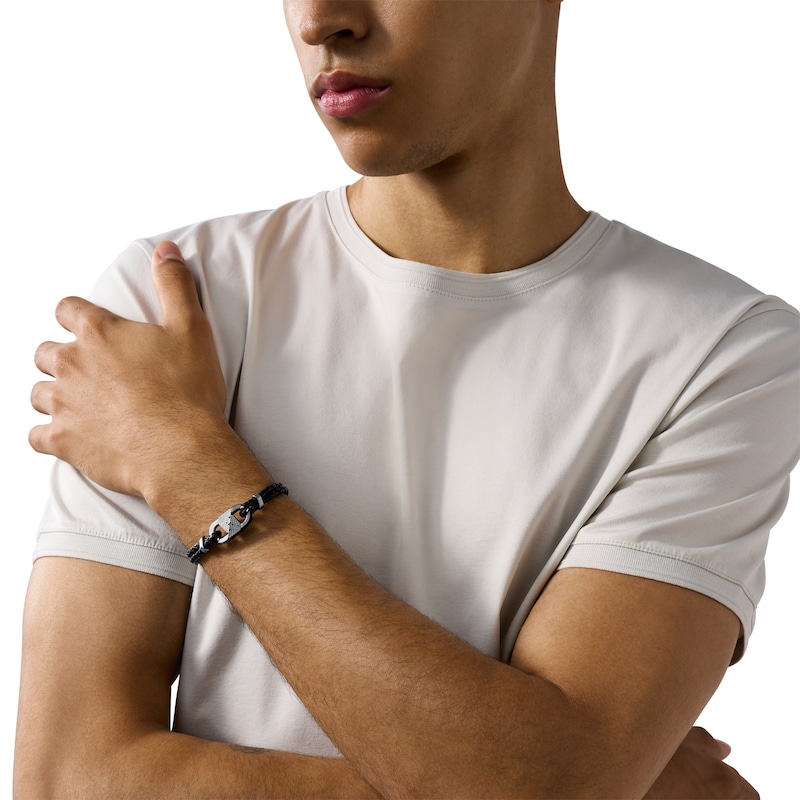 Main Image 3 of Emporio Armani Stainless Steel & Leather ID Bracelet