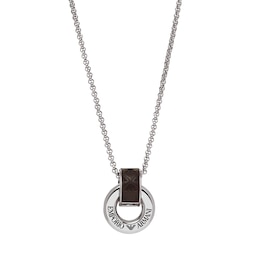 Emporio Armani Stainless Steel & Brown Leather Pendant Necklace