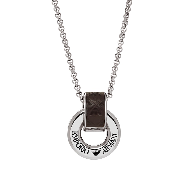 Main Image 2 of Emporio Armani Stainless Steel & Brown Leather Pendant Necklace