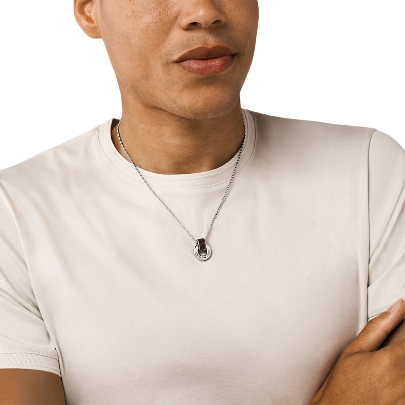 Main Image 3 of Emporio Armani Stainless Steel & Brown Leather Pendant Necklace