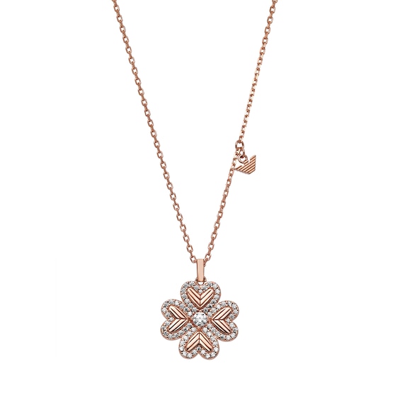 Men's Emporio Armani Rose Gold Tone Sterling Silver Clover Shaped Pendant
