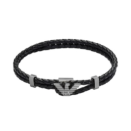 Emporio Armani Men's Gunmetal Leather ID Bracelet