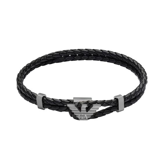 Men's Emporio Armani Gunmetal Leather Id Bracelet