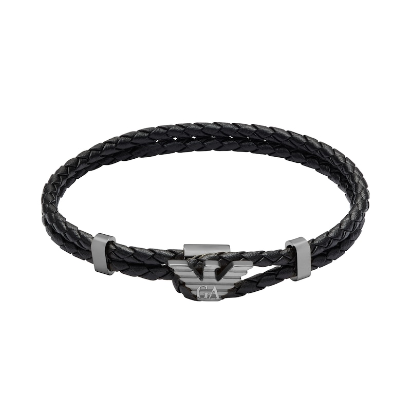 Main Image 1 of Emporio Armani Men's Gunmetal Leather ID Bracelet