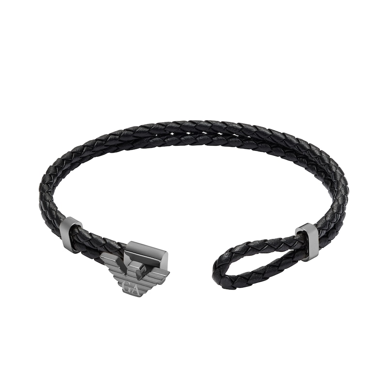 Main Image 2 of Emporio Armani Men's Gunmetal Leather ID Bracelet