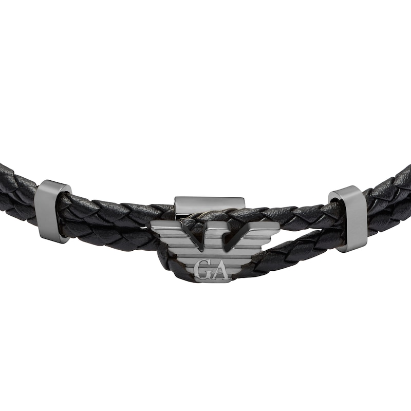 Main Image 3 of Emporio Armani Men's Gunmetal Leather ID Bracelet