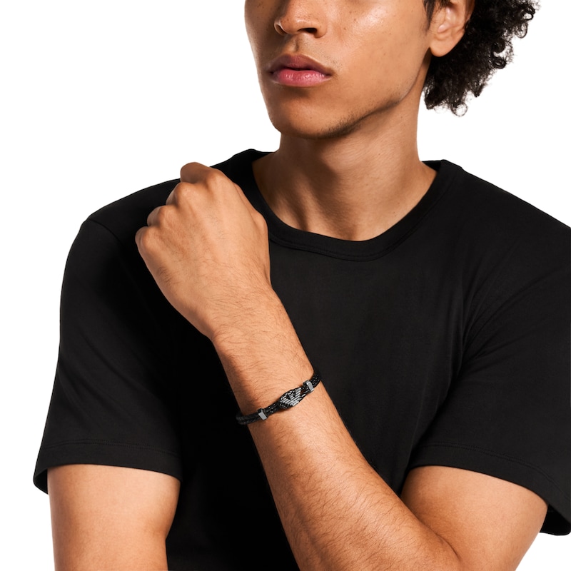 Main Image 4 of Emporio Armani Men's Gunmetal Leather ID Bracelet