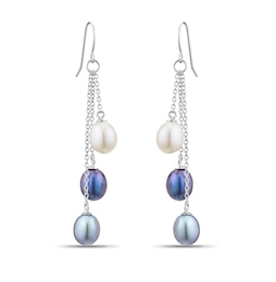 Sterling Silver Cultured Freshwater Pearl Trio Hook Drop Earrings