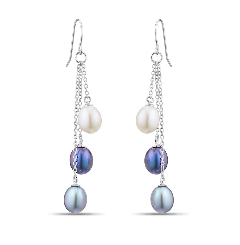 Main Image 1 of Sterling Silver Cultured Freshwater Pearl Trio Hook Drop Earrings