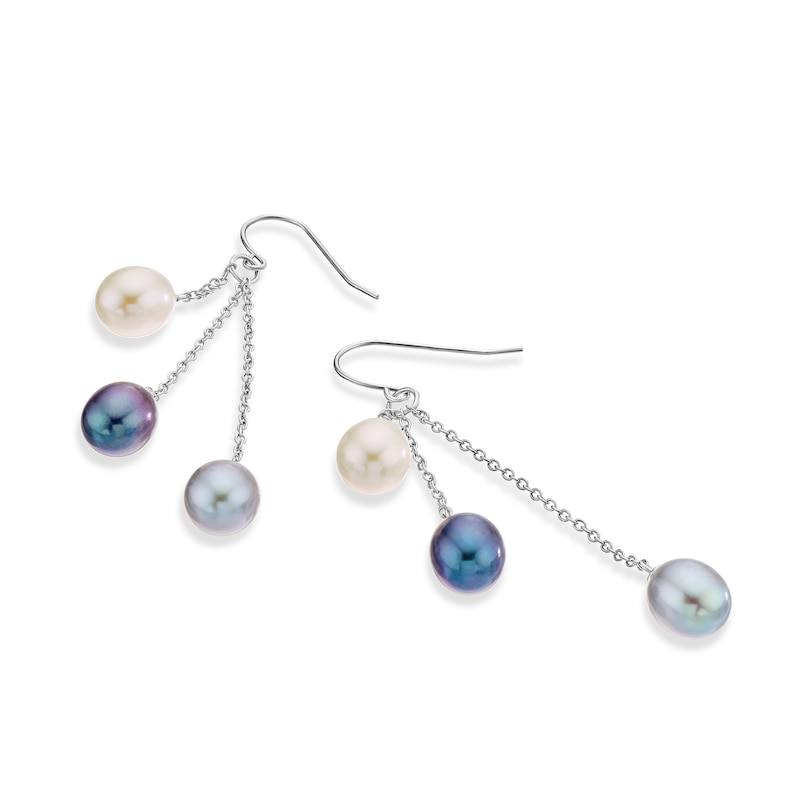 Main Image 2 of Sterling Silver Cultured Freshwater Pearl Trio Hook Drop Earrings