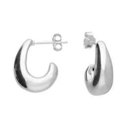 Sterling Silver Polished J Shaped Hoop Stud Earrings