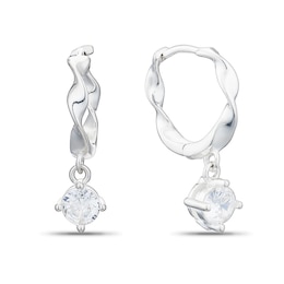 Sterling Silver & Cubic Zirconia Drop Twisted Hoop Earrings