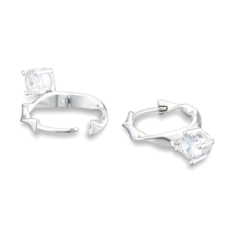 Main Image 2 of Sterling Silver & Cubic Zirconia Drop Twisted Hoop Earrings