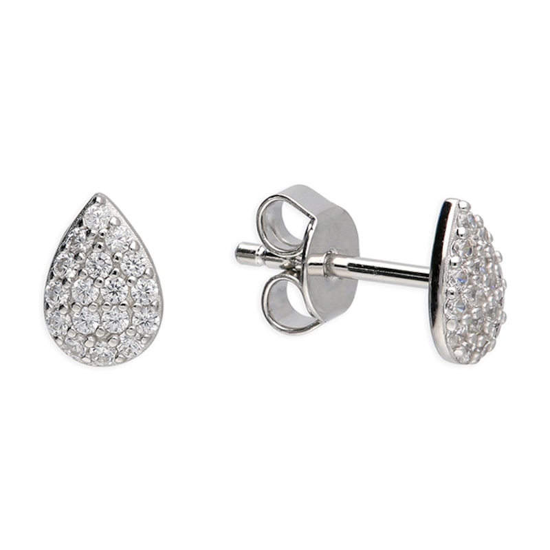 Main Image 1 of Sterling Silver & Cubic Zirconia Pavé Pear Shaped Stud Earrings