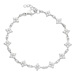 Sterling Silver & Cubic Zirconia Clover Shaped Tennis Bracelet