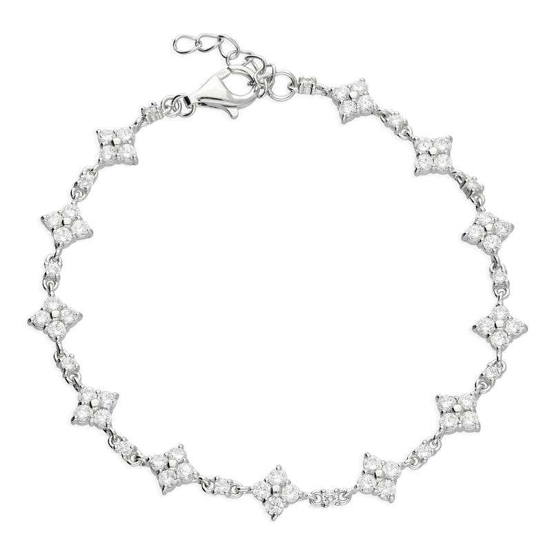 Main Image 1 of Sterling Silver & Cubic Zirconia Clover Shaped Tennis Bracelet