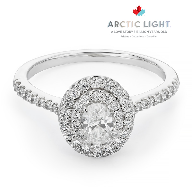 Main Image 1 of Engagement Ring Arctic Light Platinum Oval Double Halo 0.66ct Diamond Ring