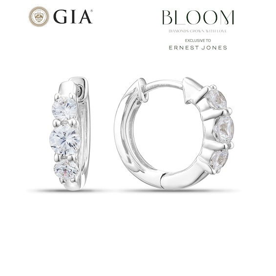 BLOOM 9ct White Gold 1ct Lab Grown Diamond Trilogy Huggie Hoop Earring