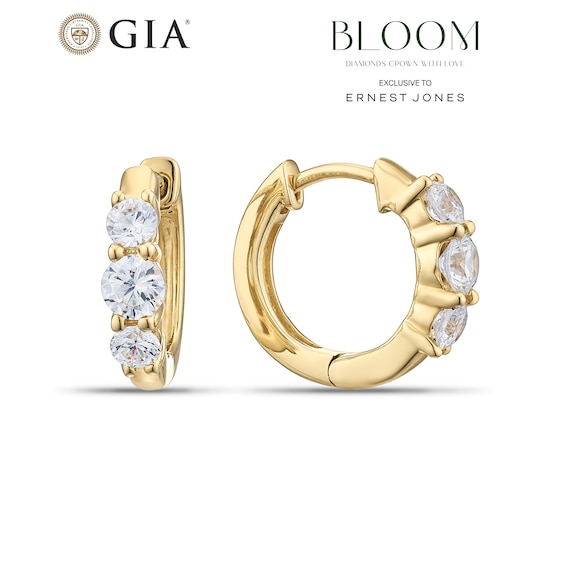 BLOOM 9ct Yellow Gold 1ct Lab Grown Diamond Trilogy Huggie Hoop Earring