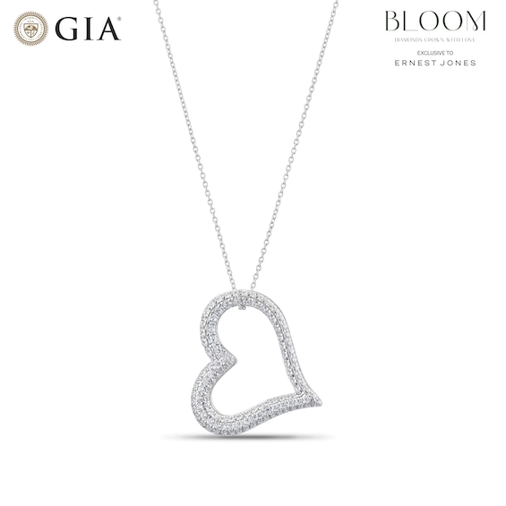 BLOOM 9ct White Gold 1ct Lab Grown Diamond Pavé Heart Shaped Open Pendant