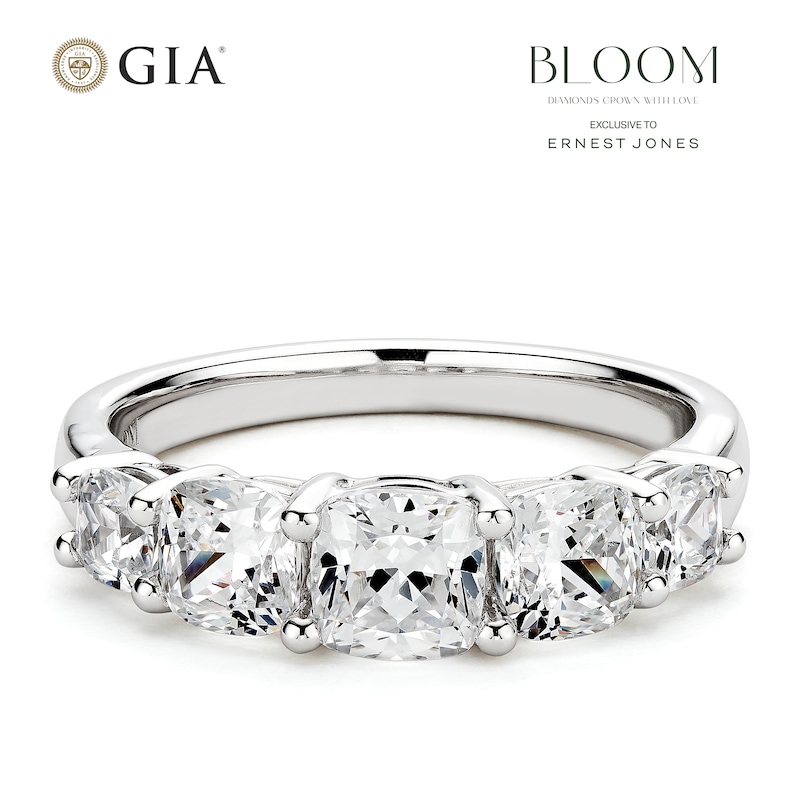 Main Image 1 of BLOOM 14ct White Gold 1.90ct Lab Grown Diamond Cushion 5 Stone Graduating Ring