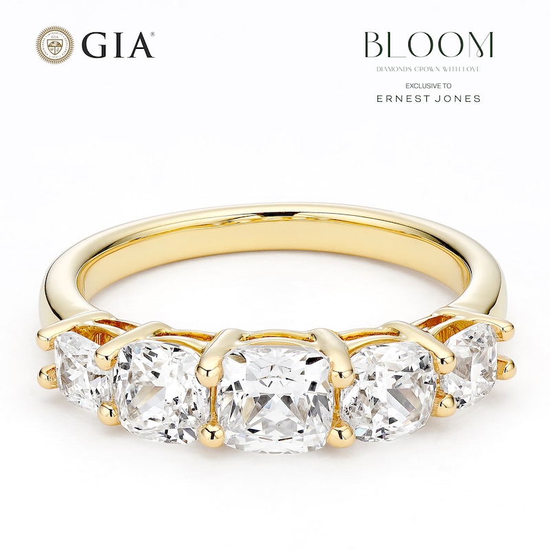 Main Image 1 of BLOOM 14ct Yellow Gold 1.90ct Lab Grown Diamond Cushion 5 Stone Graduating Ring