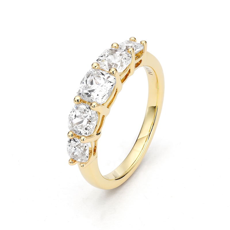 Main Image 2 of BLOOM 14ct Yellow Gold 1.90ct Lab Grown Diamond Cushion 5 Stone Graduating Ring