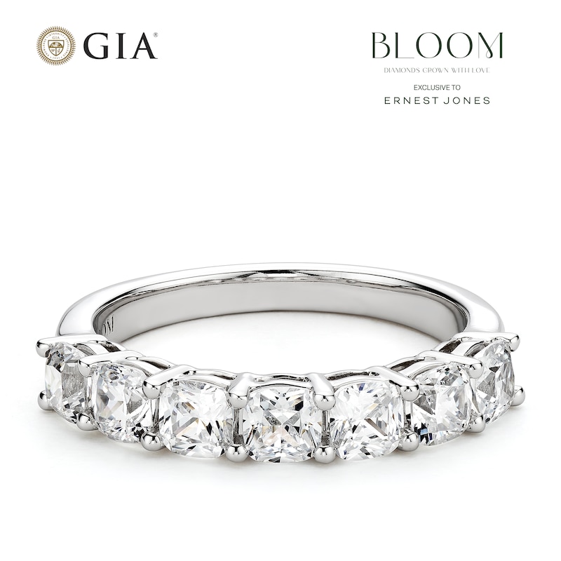 Main Image 1 of BLOOM 14ct White Gold 1.75ct Lab Grown Diamond Cushion 7 Stone Eternity Ring