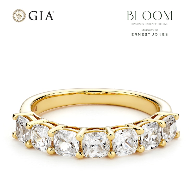 Main Image 1 of BLOOM 14ct Yellow Gold 1.75ct Lab Grown Diamond Cushion 7 Stone Eternity Ring