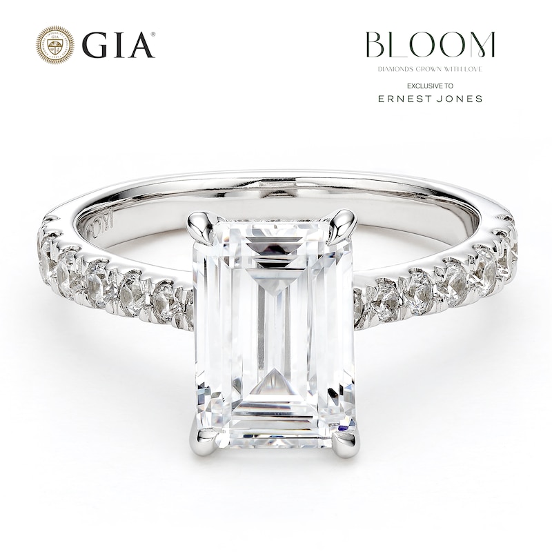 Main Image 1 of BLOOM 14ct White Gold 3ct Lab Grown Diamond Emerald Shaped Solitaire Ring