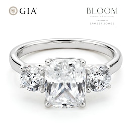 BLOOM 14ct White Gold 2.80ct Lab Grown Diamond Cushion & Round Trilogy Ring