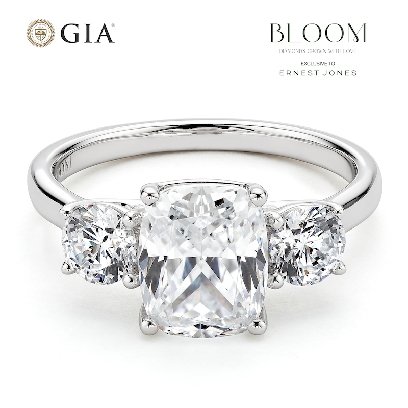 Main Image 1 of BLOOM 14ct White Gold 2.80ct Lab Grown Diamond Cushion & Round Trilogy Ring