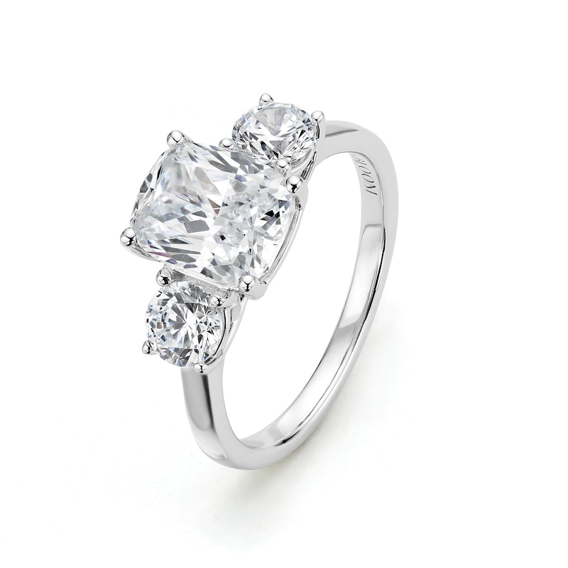 Main Image 2 of BLOOM 14ct White Gold 2.80ct Lab Grown Diamond Cushion & Round Trilogy Ring