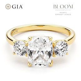 BLOOM 14ct Yellow Gold 2.80ct Lab Grown Diamond Cushion & Round Trilogy Ring