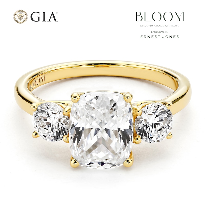 Main Image 1 of BLOOM 14ct Yellow Gold 2.80ct Lab Grown Diamond Cushion & Round Trilogy Ring