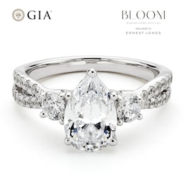 BLOOM 14ct White Gold 2ct Lab Grown Diamond Pear Shaped Trilogy Ring