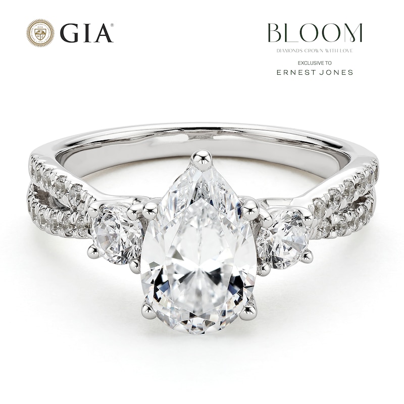 Main Image 1 of BLOOM 14ct White Gold 2ct Lab Grown Diamond Pear Shaped Trilogy Ring